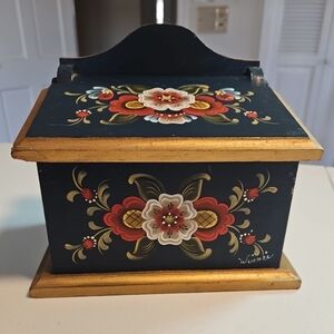 Norwegian Rosemaling Wooden Recipe Box Hand Painted Folk Art Winnie Fernstrom